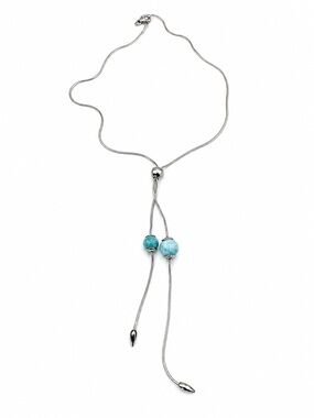 Silver Lariat Necklace with Turquoise Bead Accents Tiffany Style